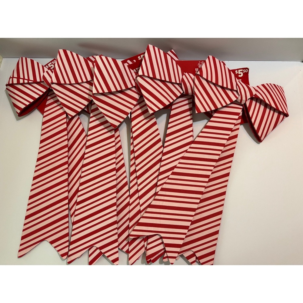 Set of 4 Holiday Style Red White Striped Christmas Bows Candy Cane Decor 20 Inch